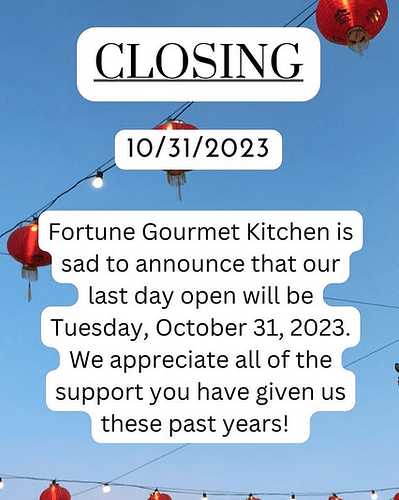 Fortune Gourmet Kitchen IG closin 2023Oct31